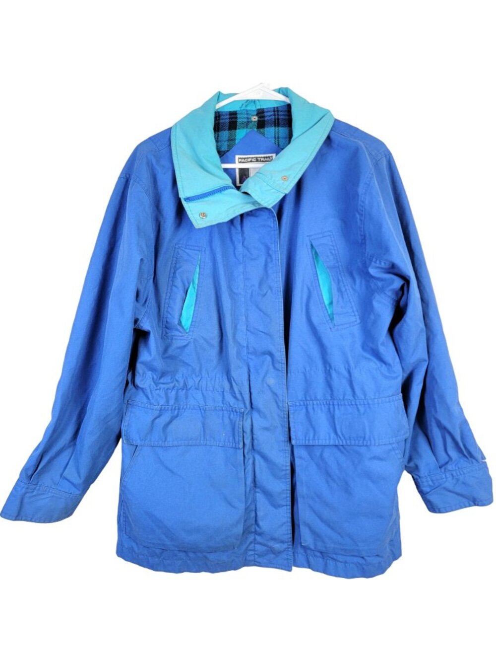 Pacific Trail Vintage 80s Coat Women Medium Blue Plaid Jacket Outdoors Snow 8 10